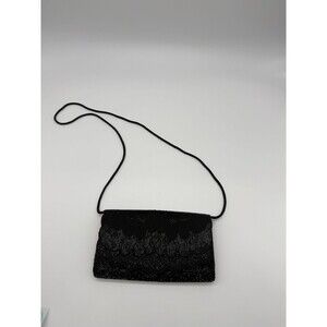 Vintage Black Beaded Clutch Evening Bag w/ Shoulder Strap 2SRL007
